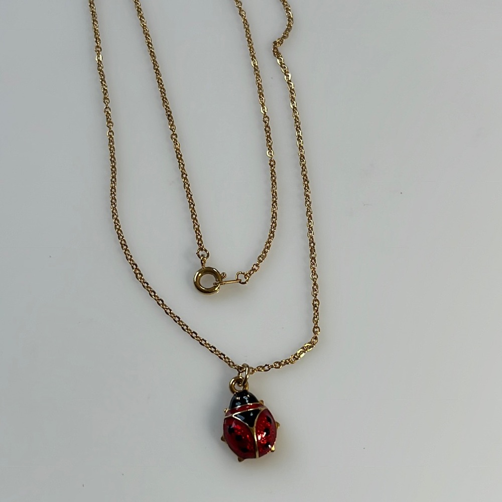 Gold plated lady bug necklace 18”